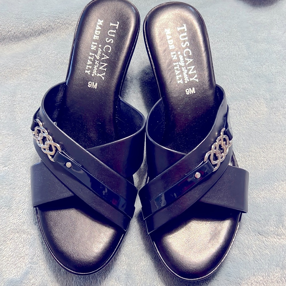 Italian navy wedge sandals